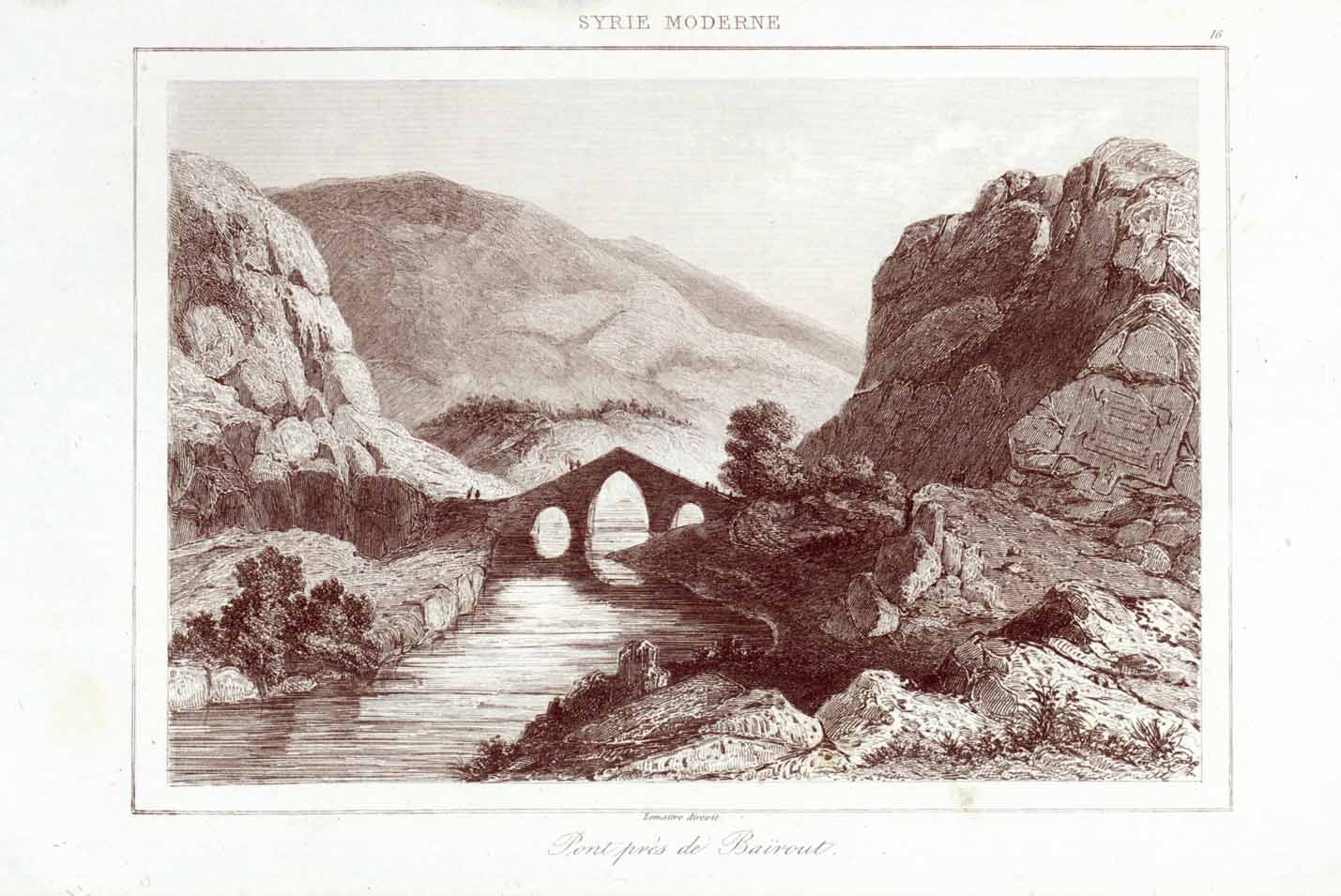 Neareast, "Pont pres de Bairout"  Steel engraving by Lemaitre 1848.
