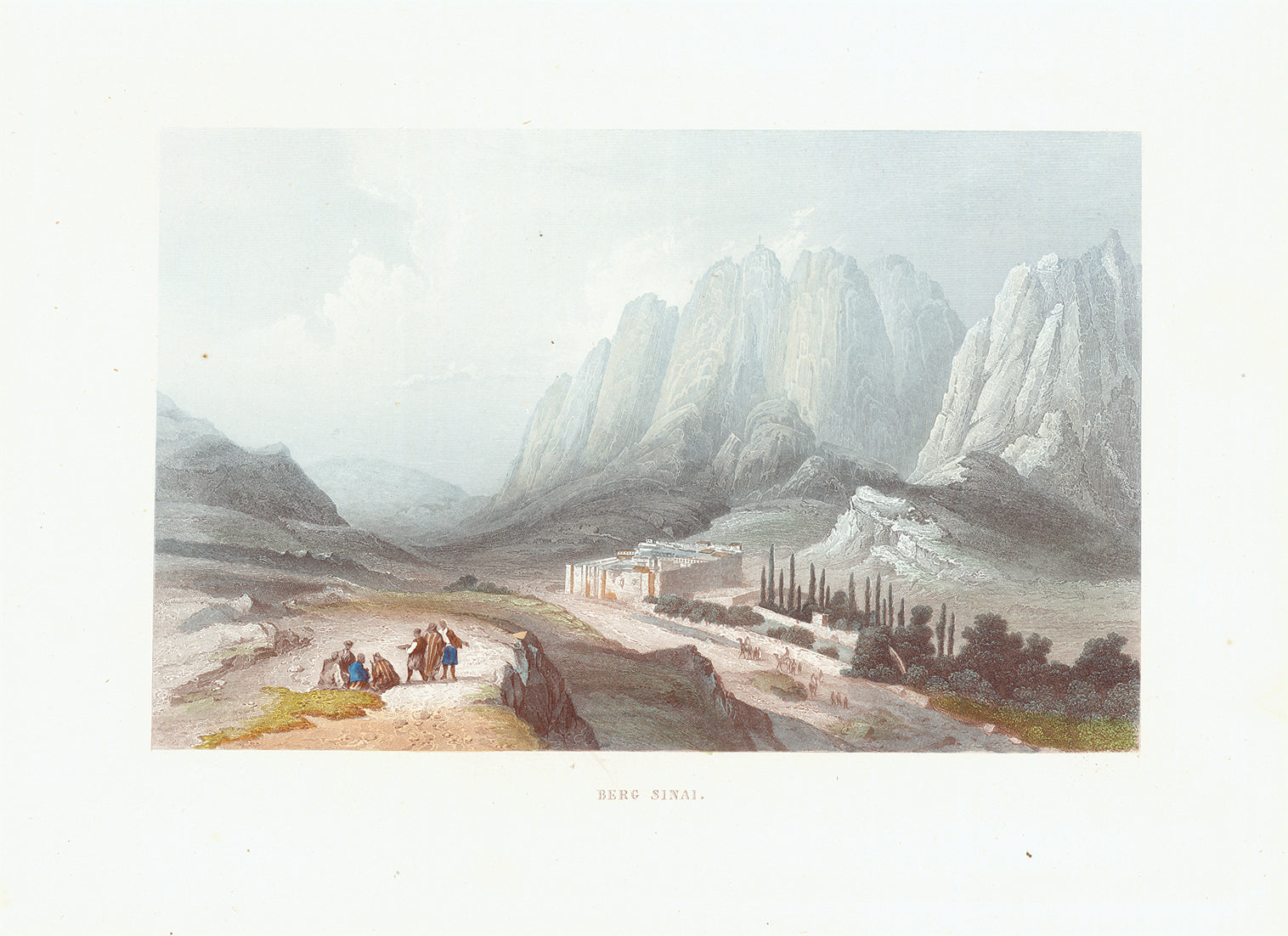 "Berg Sinai"  Toned steel engraving with hand coloried highlights. Published 1861  Original antique print , Naher Osten, Berg Sinai