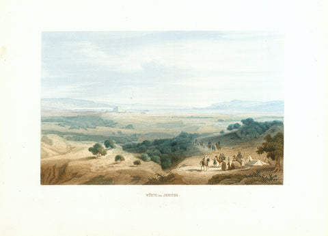 "Wueste von Jericho"  Toned steel enraving with hand colored finishing of the desert near Jericho. Published 1861.  Original antique print   Fine condition.  Image: 12 x 19 cm (4.7 x 7.4")