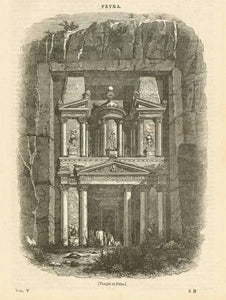 "Temple at Petra" in Jordan  Wood engraving ublished 1836., interior design, wall decoration, ideas, idea, gift ideas, present, vintage, charming, special, decoration, home interior, living room design