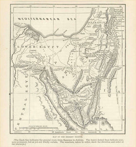 Antique "Map of the Hebrew Exodus"  Wood engraving published 1863.  Original antique print    For a 30% discount enter MAPS30 at chekout 