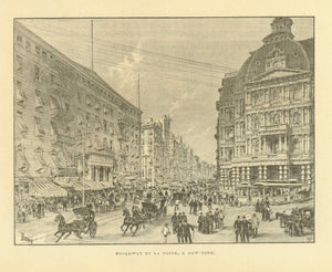 "Broadway Et La Poste, A New York"  Zincograph published ca 1890.  Original antique print  