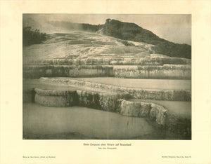 "Sinter Terassen eines Geisers auf Neuseeland"  Sinter terraces of a geyser, New Zealand  Text image made after a photograph ca 1900.