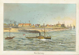 "Norderney"  Norderney, Nierdersachsen, Ostfriesische Insel, Wesermuendung  Attractive chromolithgraph published 1889.