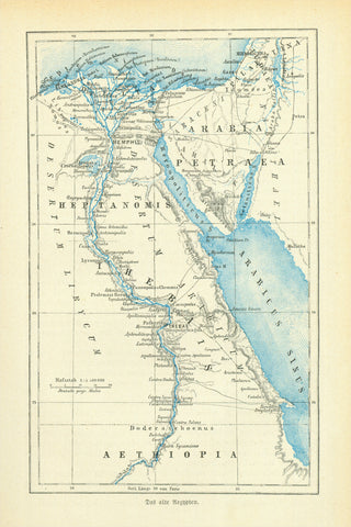 "Das alte Aegypten"  Wood engraving map published 1881. On the reverse side is text about the Babylonians.