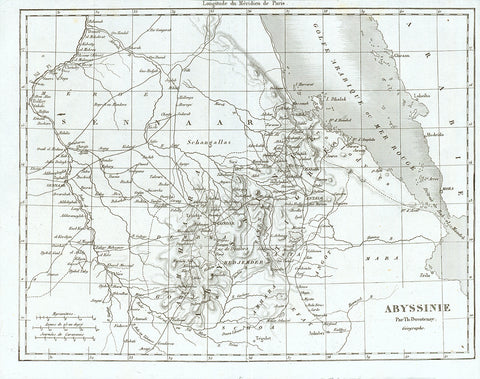 "Abyssinie"  Steel engraving map by Th. Duvotenay, published 1846.