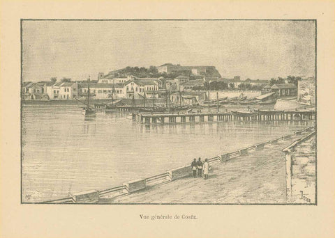 Senegal, "Vue generale de Goree"  Zincograph published ca 1890. Below the image and on the reverse side is text about Sudan.  Original antique print  
