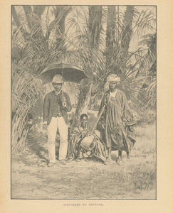 Antique print, vintage, "Indigenes du Senegal"  Zincograph published ca 1890. On the reverse side is text about Senegal.  Original antique print  