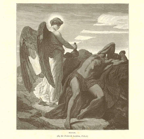 "Elijah"  Wood engraving made after a painting by Sir Frederick Leighton. Published ca 1890.  Original antique print  