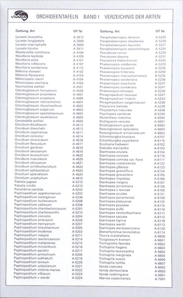 Book title: "Vivaria Orchideentafeln"  The author, Hans Koerper, has put together one of the most complete works on orchids. This is Volume I, published in 1999. A second volume was published in 2000.  The pages are printed only on one side. The pages are bound in an imitation-leather hardcover. They are held together using special double-end binding screws. There are 256 pages of orchids.
