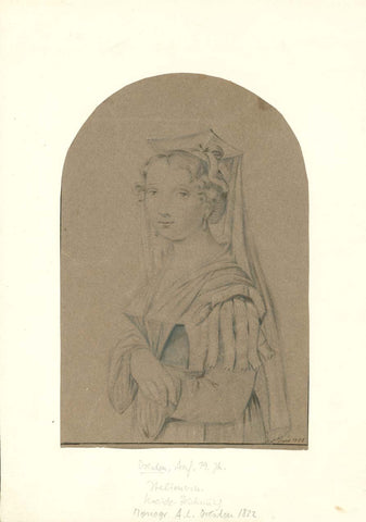 Portrait einer Italienerin - Kreide-Zeichnung  Original drawing, Italienischen Dame, Dresde, Dresda  Portrait einer vornehmen italienischen Dame  Kreide-Zeichnung auf braunem Ppaier.  Rechts unten monogrammiert: A.L. Dresde ( sic ) und datiert 1822  Auf italienisch heisst Dresden - Dresda Auf französisch: Dresde