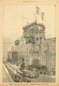 "Paris. La basilique du Sacre Coeur a Montmartre. Une des facades Intervales"  Wood engraving published ca 1880.  Original antique print 