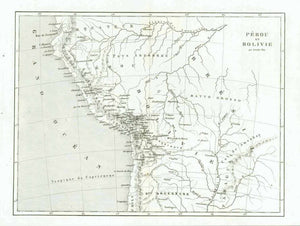 "Perou et Bolivie"  Steel engraving map by Jenotte, 1841.