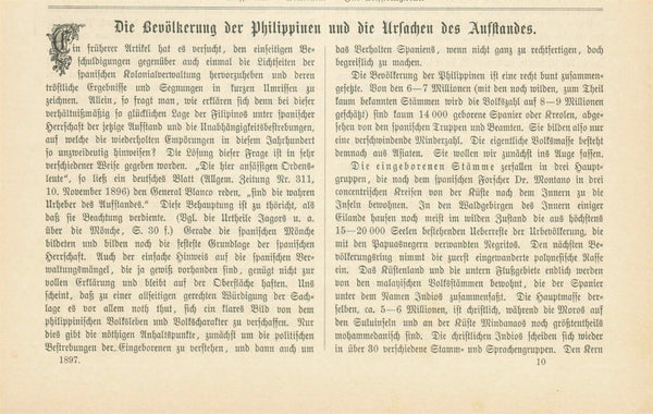 "Ein Marktplatz der Insel Siassi auf den Philippinen"  Image: 23.5 x 15.5 cm ( 9.8 x 6.1")  3-page article in German about the Philippines published 1897.