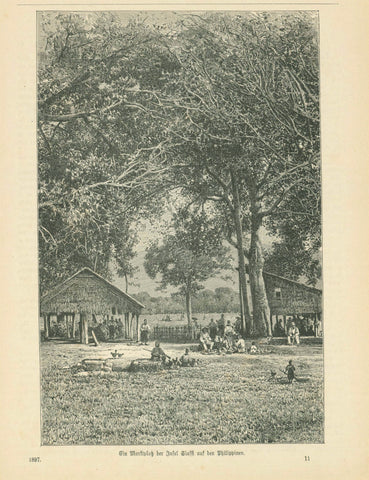 "Ein Marktplatz der Insel Siassi auf den Philippinen"  Image: 23.5 x 15.5 cm ( 9.8 x 6.1")  3-page article in German about the Philippines published 1897.