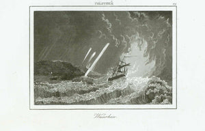 "Philippinen" "Wasserhose" (Tornado above water)  Philippines, Watterhose, Weather  Steel engraving ca 1845.  Original antique print  