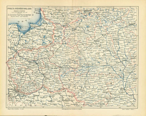 "Polen und Westrussland" (Poland and Western Russia)  Lithograph from zinc plate  Published in Leipzig, 1893  Original antique print   For a 30% discount enter MAPS30 at chekout