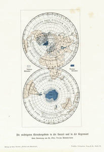 "Die wichtigsten Gletschergebiete in der Vorzeit und in der Gegenwart" (the main glacier areas in prehistorical times and now)  Printed in color 1904.