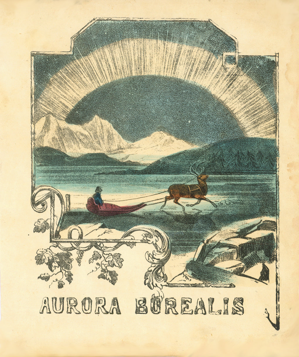 "Aurora Borealis"  Attractive lithograph published ca 1860. Original hand colouring.