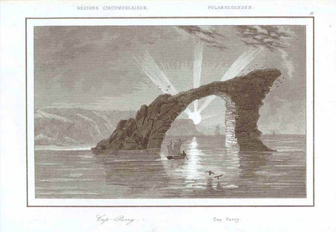 "Regiones Circumpolaires Polargegenden"  "Cap Parry" (in Canada's Northwest Territories in the Arctic Ocean)  Steel engraving published 1840.