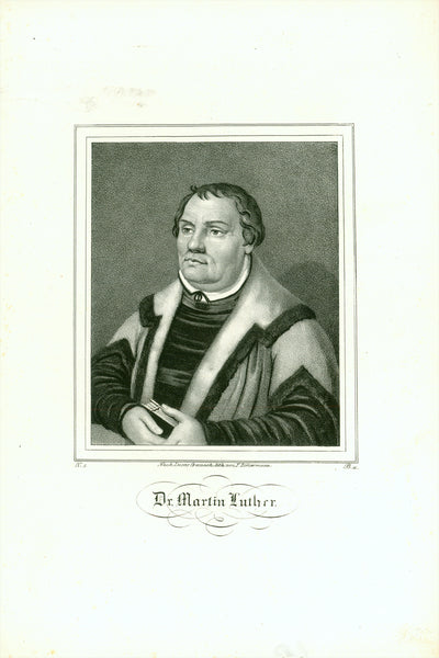 "Catharina von Bora - Dr. Martin Luther"  Das Ehepaar Martin Luther und Catharina von Bora  Two lithographs by Franz Josef Zimmernann (1794-1857)  After the paintings by Lucas Cranach (1472-1553)  Published in "Saxonia"  Publisher: Eduard Pietzsch & Co.  Dresden, 1840