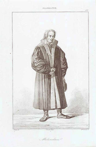 "Melanchton" (or Melanchthon)  Close companion of Martin Luther and an important German reformer.  Steel engraving after Vernier for Lemaitre published ca 1840.
