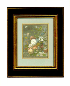 Antique, Flower Bouquet.  Hand-colored copper etching by Clement Pierre Marillier. After the painting by Jan van Huysum.  Van Huysum named his painting "Une Corbeille de Fleurs" (Basket of Flowers)  The original painting is in the possession of the Louvre Museum in Paris.The etching was done ca. 1790 and published in the Louvre catalogue of paintings.  Original antique print , interior design, wall decoration, ideas, idea, gift ideas, present, vintage, charming, special, decoration, home interior