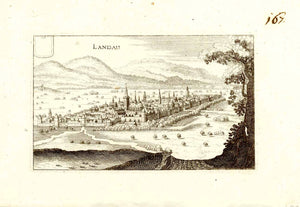 Antique print, antiker Stich,  Rheinland-Pfalz, Landau in der Pfalz, Weinstrasse, Godramstein, Wollmesheim  Gesamtansicht. Achtung Archive: Rarität  Kupferradierung von Wenzel Holler (1607-1677)  Original antique print    Wenzel Holler machte auf seinem Weg nach London in Frankfurt am Main Station. Zwei Jahre lang ging er bei Matthäus Merian in die Lehre (1627-29) und fertigte während dieser Zeit auch eine Serie von Stadtansichten an, die Merian 1645 in Frankfurt am Main in kleiner Zahl publizierte