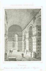 "Colombaire" "Interieur du tombeau des Affranchis d'Auguste"  Steel engraving by Lemaitre showing tombs of Augustus's soldiers. Published 1851, interior design, wall decoration, ideas, idea, gift ideas, present, vintage, charming, special, decoration, home interior, living room design
