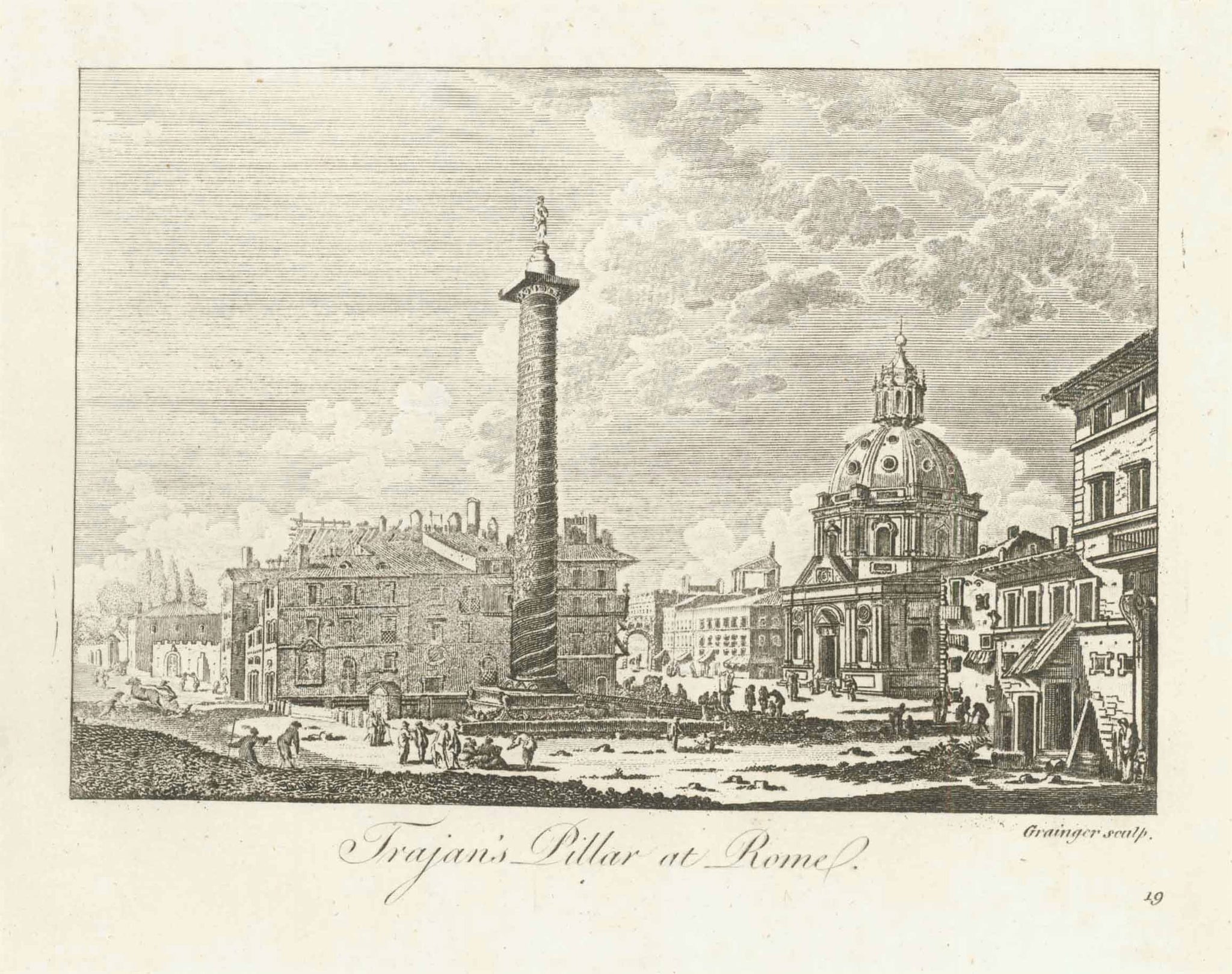 "Trajan's Piller at Rome"  Copper engraving by Grainger published 1789. From "A New System of Geography" by Thomas Bankes.  Original antique print  