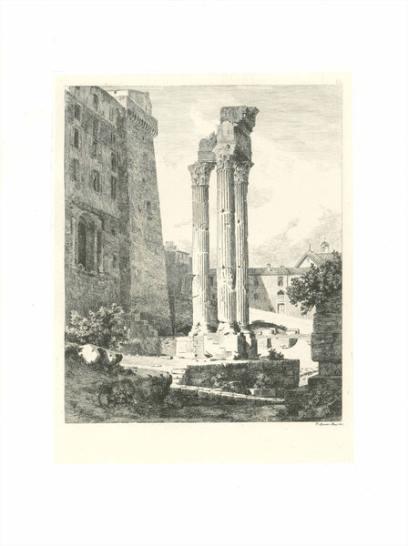 Rome. - Three copper etchings together:  Forum Romanum. Partial view.  Copper etching by Carl Ferdinand Sprosse ( 1819-1874)  Dated 1846  Published in ãVedute del Foro Romano designate e intagliate in Rame"  By Carlo Sprosse  Rome, 1857
