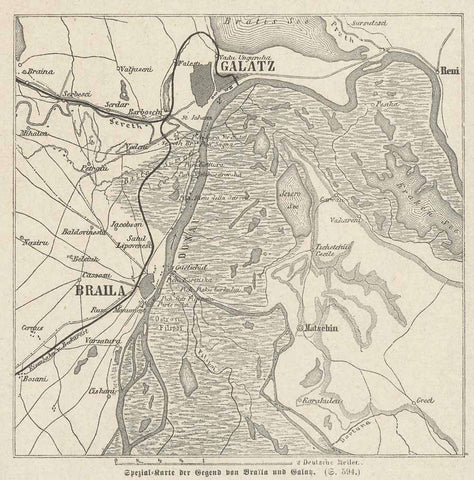 "Spezial-Karte der Gegend von Braila und Galatz"  Maps, Romania, Galatz, Braila  Wood engraving published ca 1880.  For a 30% discount enter MAPS30 at chekout   Original antique print 