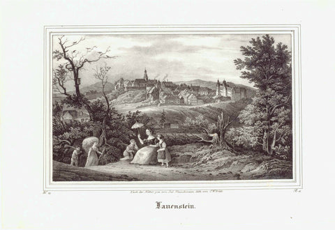 "Lauenstein"  Saxony, Altenberg, Osterzgebirge, Saechsische Schweiz  Very fine lithograph from "Saxonia" by Arldt. Published 1839.  Original antique print  