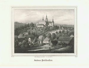 "Schloss Purchenstein"  Sachsen, Saxony, Purschenstein, Neuhausen, Erzgebirge  Lithograph By C. Mueller from "Saxonia" published 1841.  Original antique print  