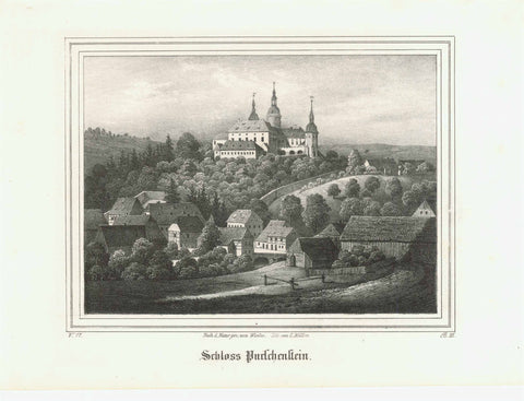 "Schloss Purchenstein"  Sachsen, Saxony, Purschenstein, Neuhausen, Erzgebirge  Lithograph By C. Mueller from "Saxonia" published 1841.  Original antique print  