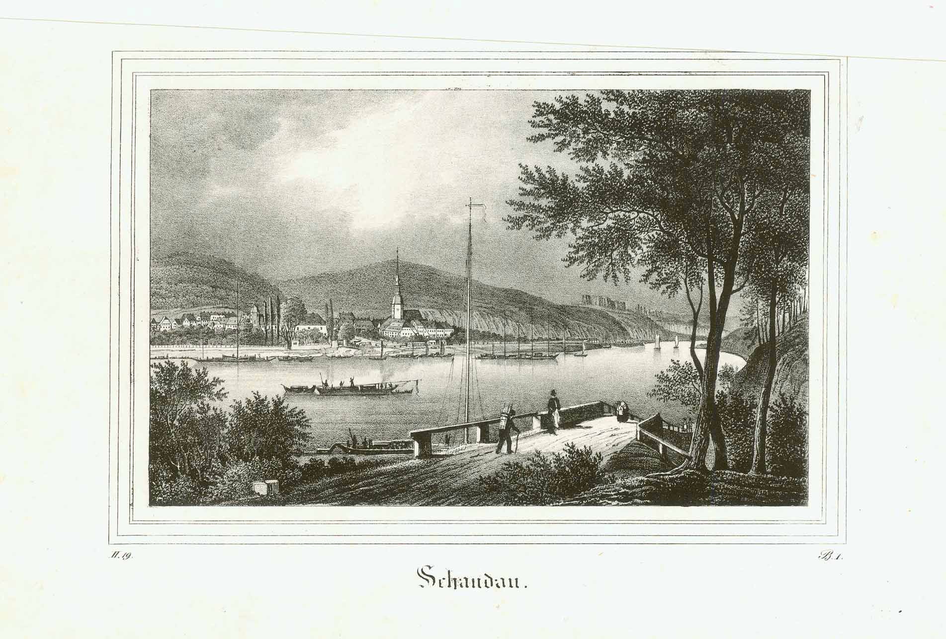 "Schandau" (Bad Schandau)  Lithograph from "Saxonia" ca 1840. Fine image. Strong impression. Minor signs of age in margins.  Original antique print  