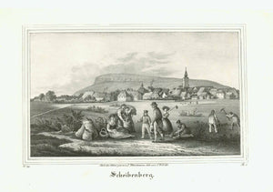 "Scheibenberg"  Germany, Saxonia  Attractive lithograph by Arldt after Fleischmann from "Saxonia", 1839.  Original antique print    Very good condition. interior design, gift ideas, vintage, decoration 