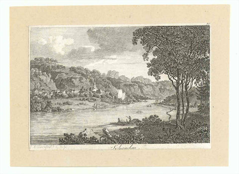 "Schandau" (Bad Schandau)  Etching by Johann Adaph Darnstedt (1769-1844). Published ca 1810.  Original antique print   interior design, gift ideas, vintage, decoration 