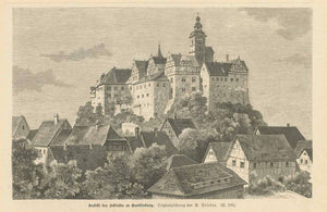"Ansicht des Schlosses zu Quedlinburg"  Wood engraving after R. Stieler published 1879.  Original antique print 