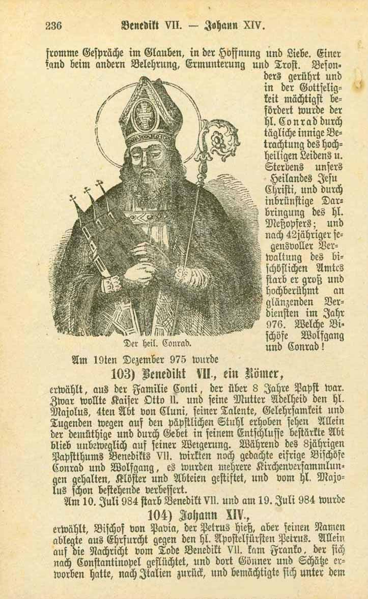 "Der heilige Conrad"  Wood engraving ca1865. On the front and reverse side is some text about St. Conrad.