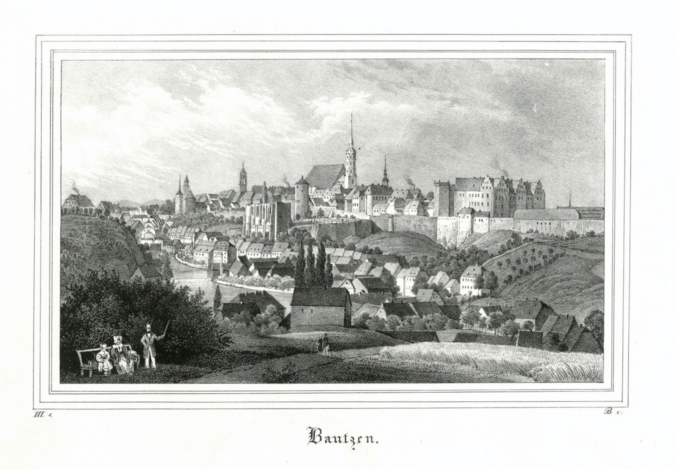 "Bautzen"  Fine lithograph from the work "Saxonia" published 1837.  Very good condition. Wide margins.