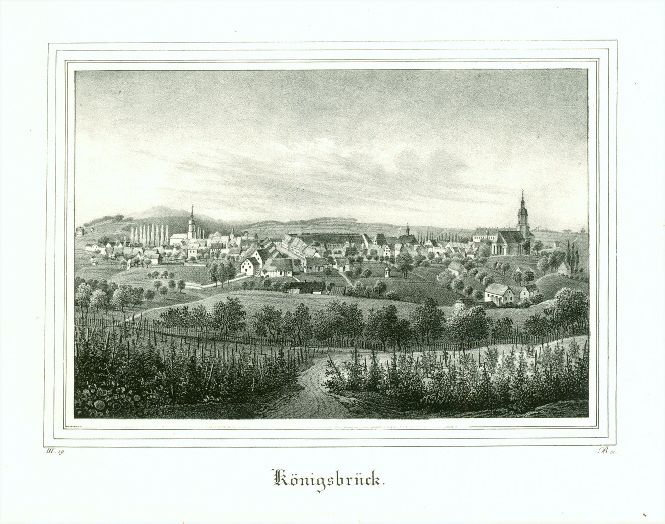 "Koenigsbrueck"  Very fine lithograph from "Saxonia". Published 1837.  Image: 12 x 17 cm ( 4.7 x 6.6 ")