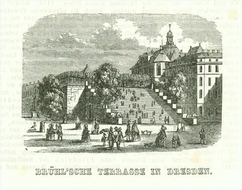 "Bruehlische Terasse in Dresden"  Wood engraving published ca 1875. Reverse side is printed.  5.5 x 7.8 cm ( 2.1 x 3")