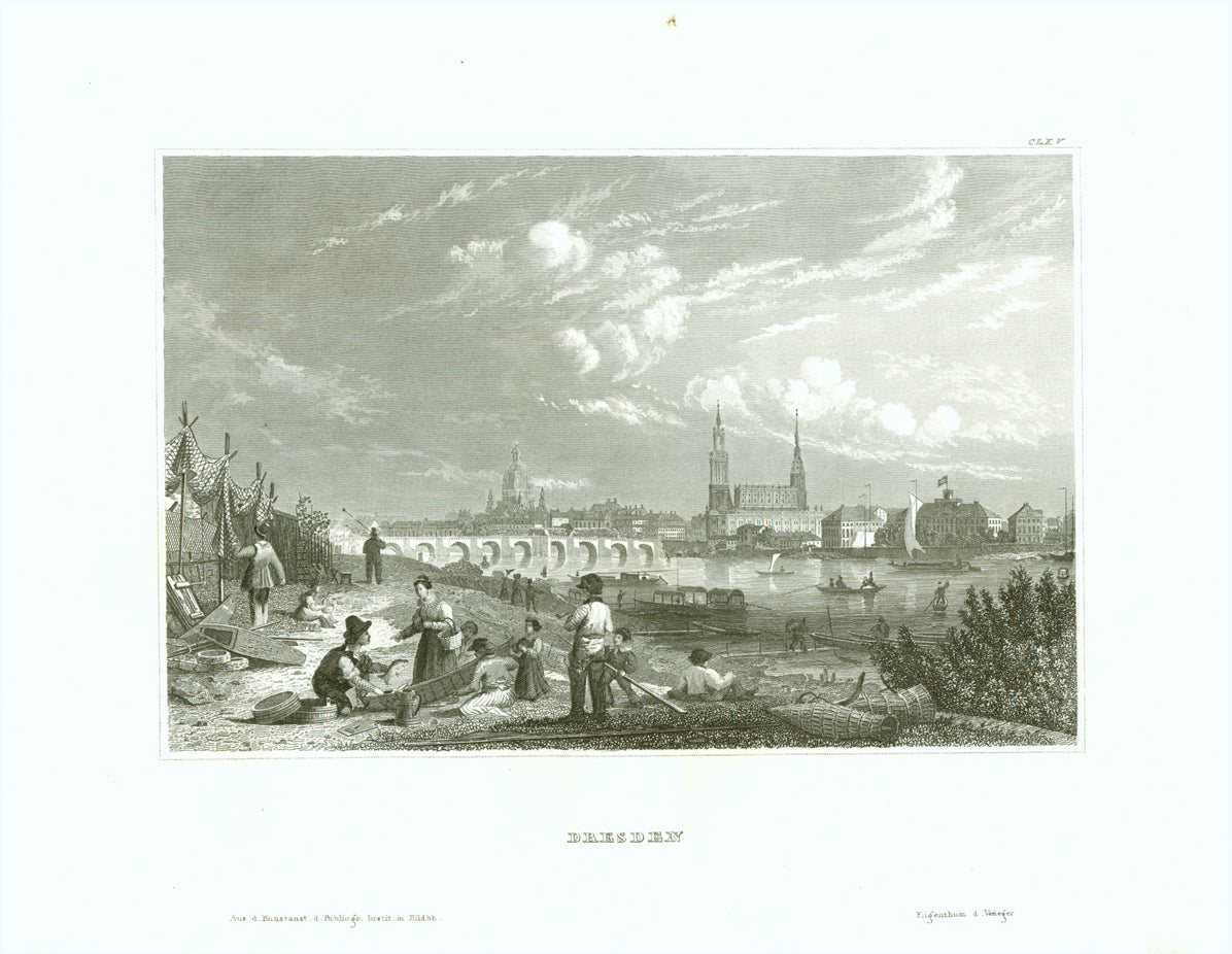 "Dresden"  Steel engraving from the Bibliograph. Institut in Hildburghausen ca 1840.