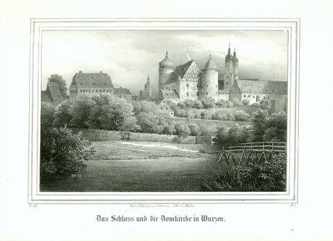 "Das Schloss und die Domkirche in Wurzen"  Lithograph by C. Mueller after J. Martini published 1841.
