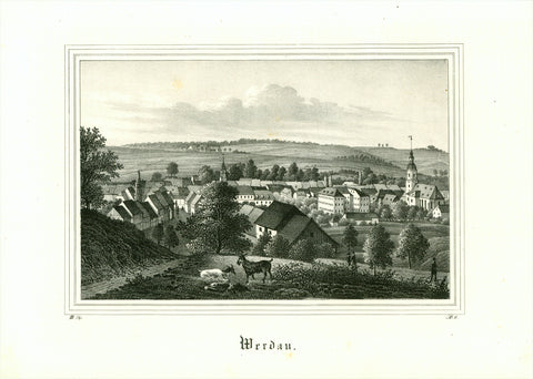 "Werdau"  Attractive lithograph from "Saxonia". Published 1837.