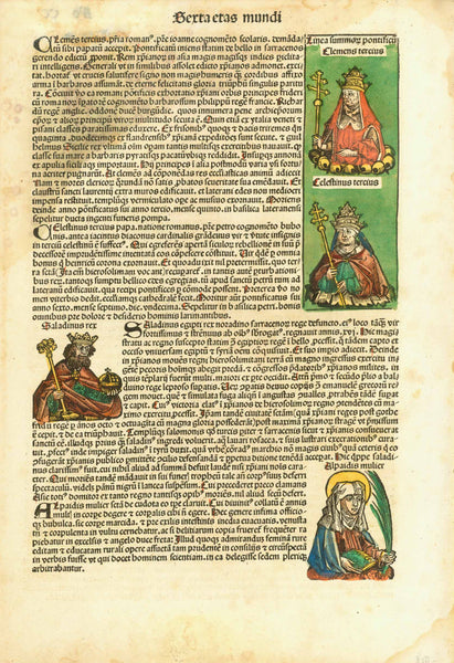 Humiliati - Umiliati (Italian)  Sexta etas mundi. - "Ordo humiliatorum" Schedel folio CCV  Woodcut.  Published in "Nuremberg Chronicle" (Schedelsche Weltchronik)  Nuremberg, 1493  Original hand color  Description of a monastic order of men, founded in the 12th century in Lombardy (Italy). The order was abolished, struck by a papal bull in 1571. An associated order of women continued to exist well into the 20th century.
