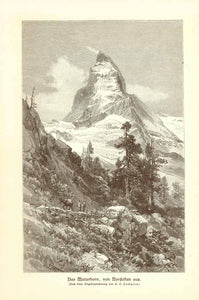 "Das Matterhorn, von Nordosten aus." Wood engraving after E. C. Compton, ca 1890. 20 x 13 cm ( 7.8 x 5.1 ")