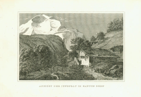 "Ansicht Der Jungfrau Im Kanton Bern"  Anonymous copper engraving ca 1820.  Original antique print 