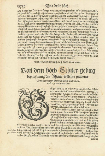 Chur. - "Die statt Chur im Schweitzer gebirg und in der Gran pündter land onfern vom Rhein gelegen"  Ansicht der Stadt Chur in Graubünden, Schweiz  Holzschnitt in erstklassigem Erhaltungszustand.  Erschienen in "Cosmographia" von Sebastian Münster (1488-1552)  Basel, 1553